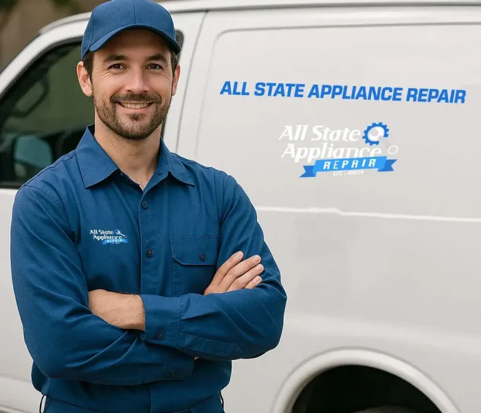 Our technician in front of our van